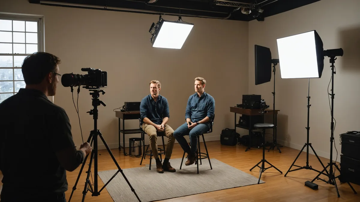 Documentary interview lighting setup with a key light and window as fill